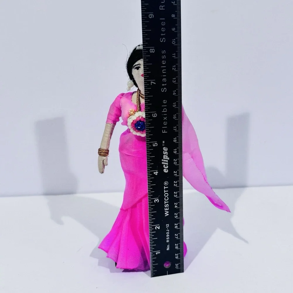 Vintage‎ Indian Hindu Culture Cloth Doll Souvenir With A Traditional Pink Dress